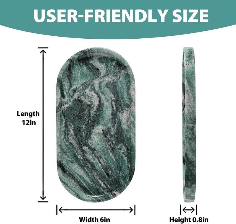 Koville Norway Natural Marble Tray, 12"x6" Vanity Decorative Tray for Countertop Organizer, Catchall Tray for Perfume, Candles, Jewelry Dish - Image 2